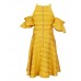 Gb Girls Gold Cold Shouldre Textured Stripe Dress 